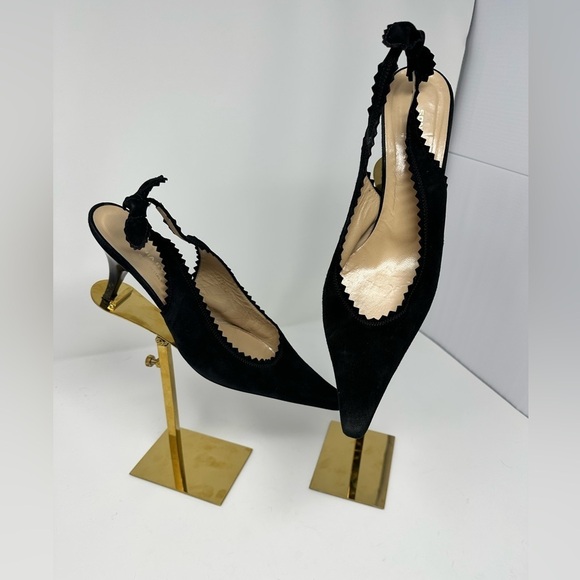 Sonia Rykiel Paris Shoes - Incredible Vintage Sonia Rykiel Black Suede Kitten Heel Super Pointy Sling Backs